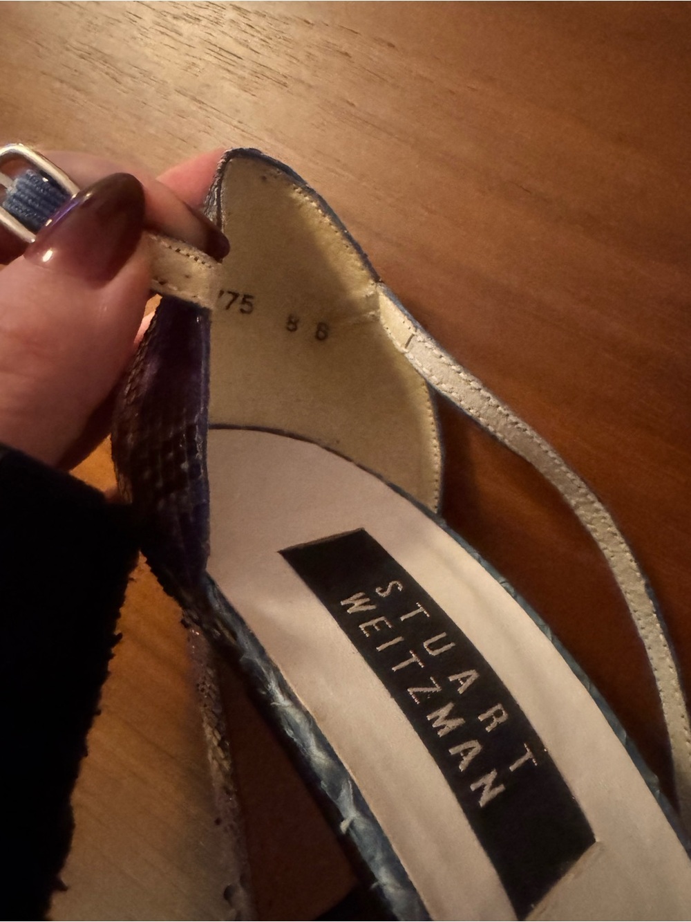 Stuart Weitzman Purple Green Black Snakeskin ankle Strap Sandals Heels - Picture 2 of 7
